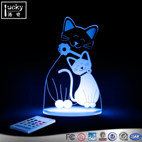 Acrylic Cat shape multi coloured LED Night Light for display